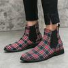 Men’s High Chelsea Boots Dress Formal Plaid Lightweight Ankle Boots Tuxedo Wedding Checked Shoes Plus Size