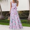 European & American Summer Print Casual Long Dress with Belt 2023