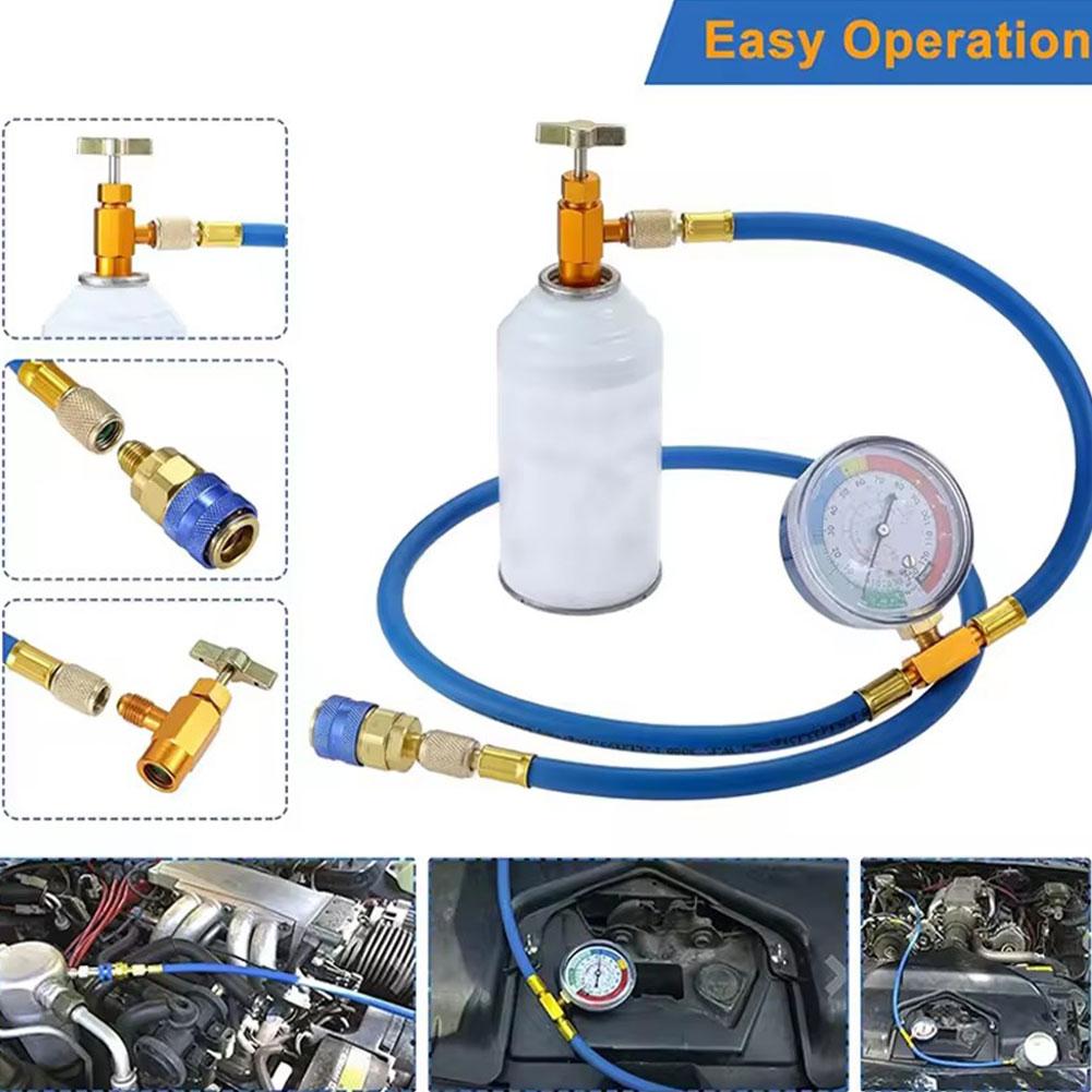 R134A Recharge Measuring Hose Can Tap Gauge Refrigerant Charging Pipe Gauge Measuring Kit Copper Auto Car Accessories