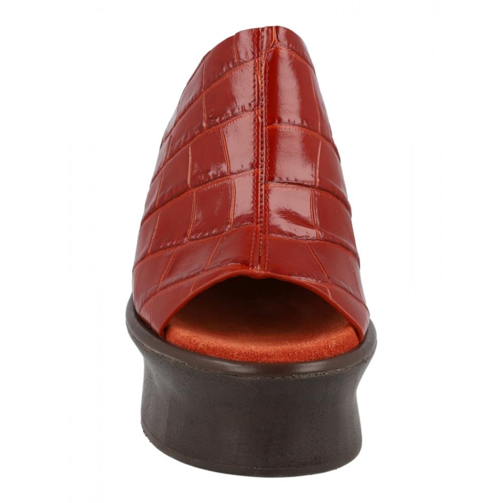 Salvatore Ferragamo Samanta Croc Embossed Platform Mules Rust