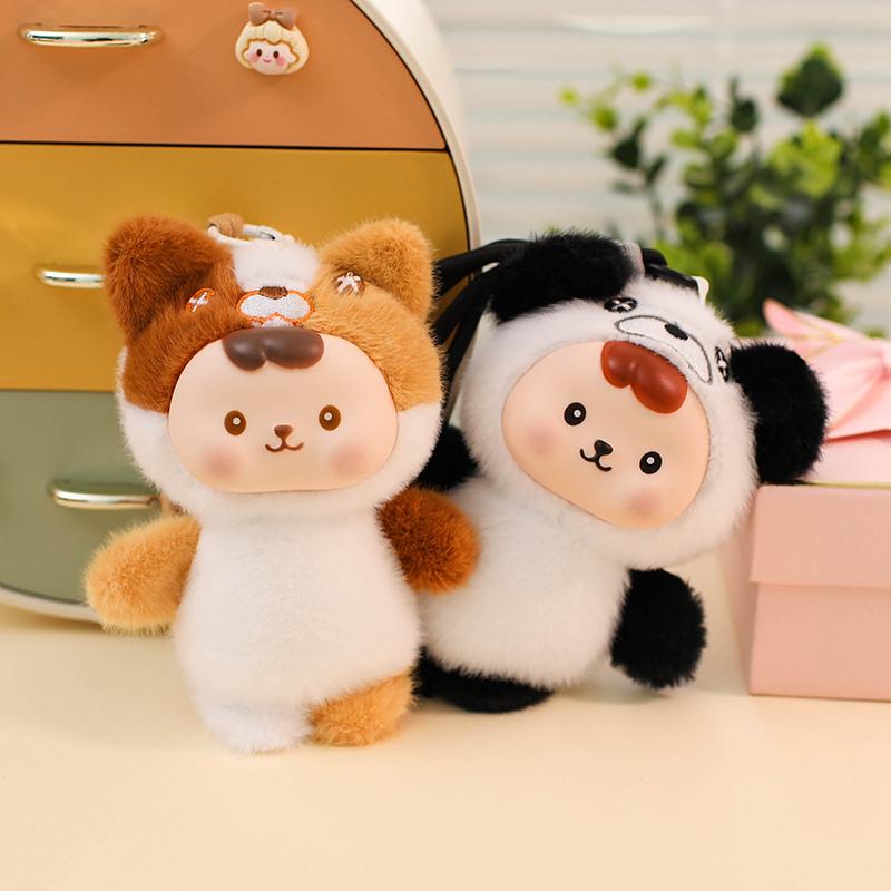 Cartoon Rabbit Panda Cat Dog Elf Plush Toys Cute Baby Animal Pendants Soft Cozy Hanging Decor Car Keychain Backpack Decor