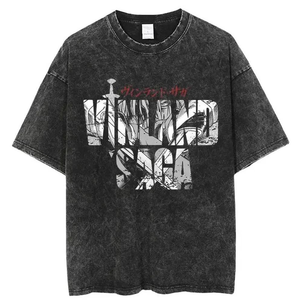 Fashion VINLAND SAGA Manga T Shirt for Men Women Tshirt Washed Cotton T-shirt Clothing Short Sleeve O-Neck Tee Streetwear