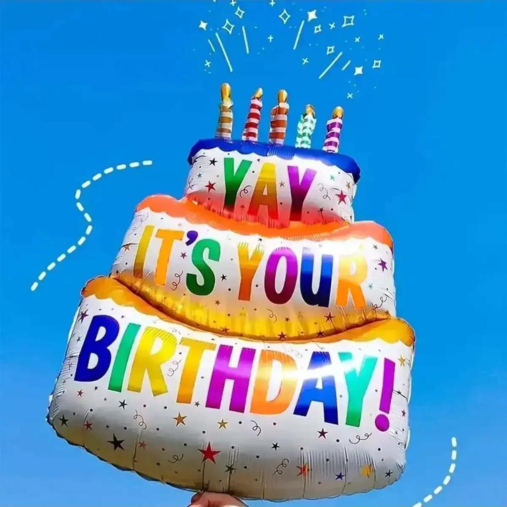 1pc-Birthday Balloons Colorful Candles Three Tier Cake Aluminum Foil Balloons Birthday Party Decoration Supplies