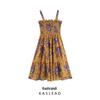 Spring 2025 European & American Style Women's Chiffon Print Waist-Gathering Sling Dress