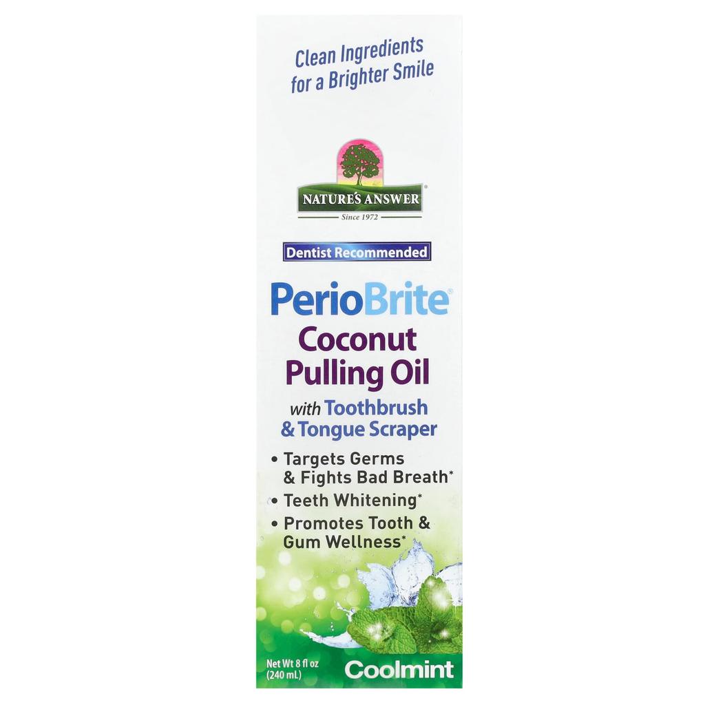 Nature's Answer, PerioBrite Coconut Pulling Oil, with Toothbrush and Tongue Scraper, Cool Mint, 8 fl oz (240 ml)
