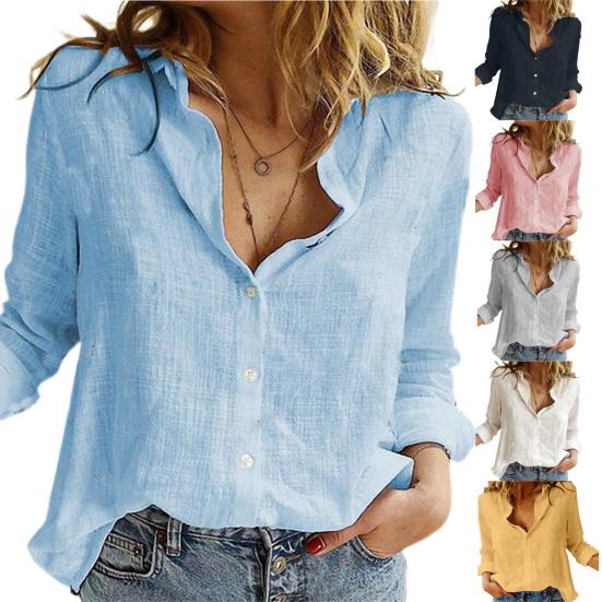 Women Shirt Solid Color Single-breasted Spring Summer Elegant Loose-fitting Shirt for Daily Wear