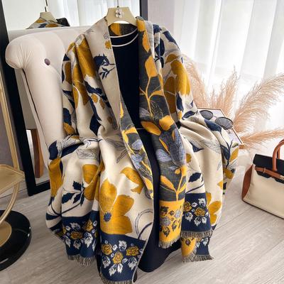 Bufanda retro flor temperamento chal versátil moda jacquard capa exterior bufanda para mujer bufanda cálida