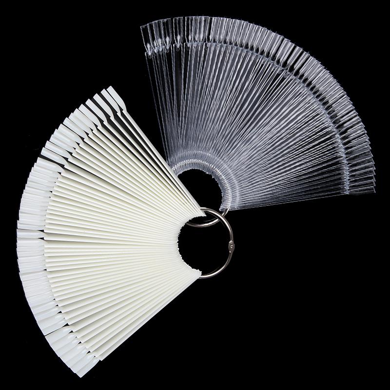 50pcs/set Color Card False Nail Tips Fan Transparent White Pink Fake Nail Tips Nails Art Practice Display Design Tools Nails Art