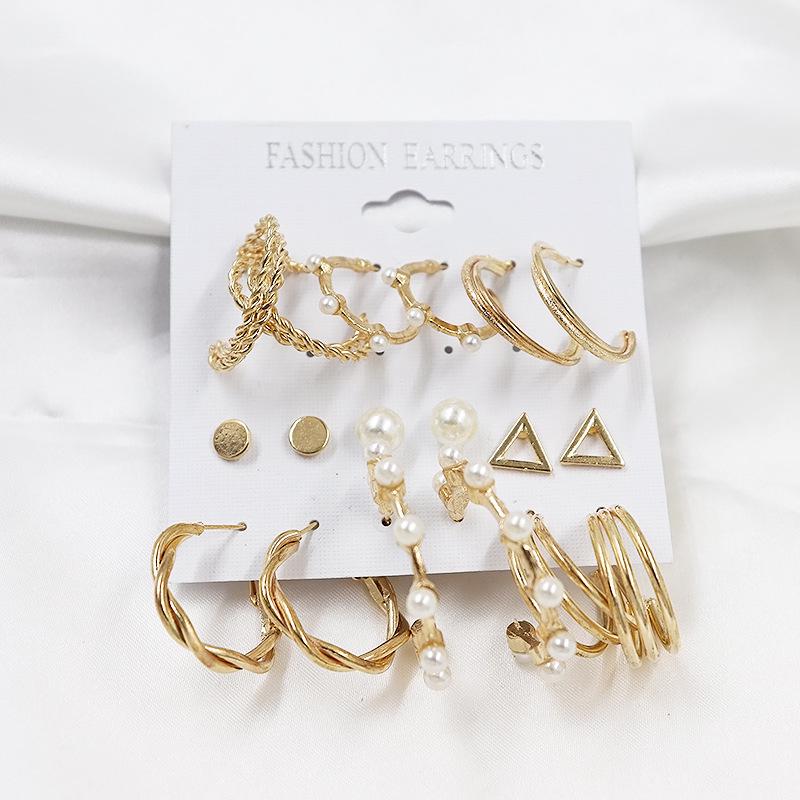 2024 European & American Fashion: Exaggerated Pearl & Crystal Butterfly Stud Earrings - 6 Pairs Set for Women