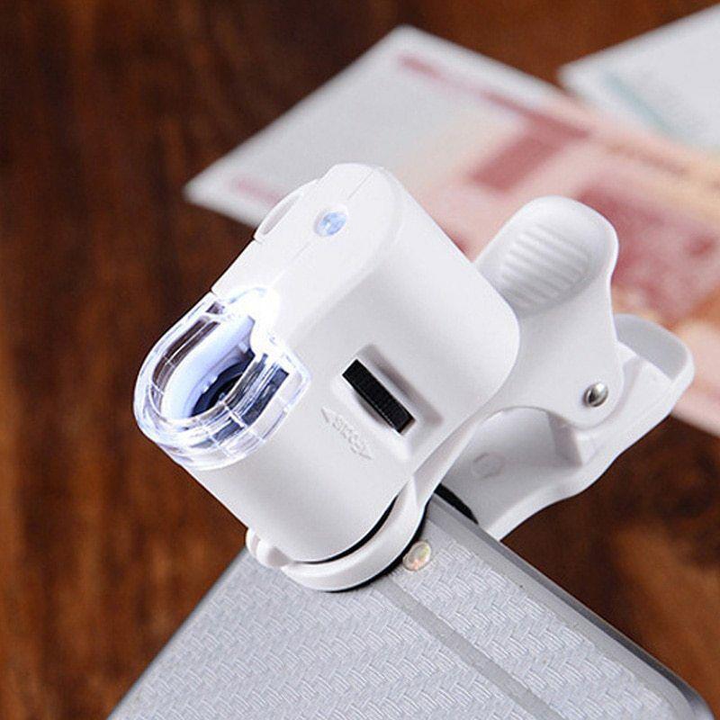 60X univerzální mobilní telefon Mini Clip LED UV světla Mikroskop Lupa Lupa