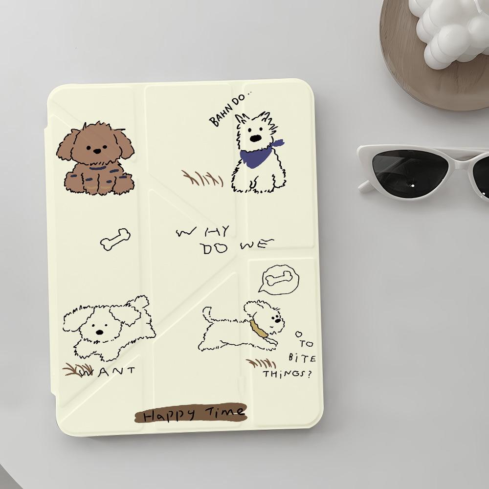 Cute Puppy Y Three Fold for Ipadair6/5 Protective Case 10/9/8 Generation 11 Inch Pro Anti-drop and Anti-bend MINI