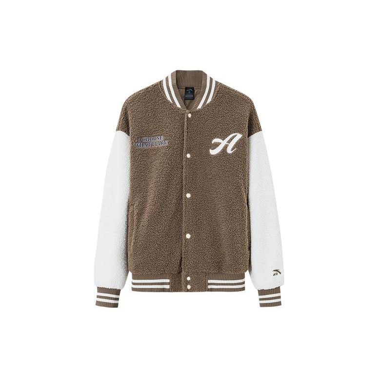 

Anta Серия Lifestyle Куртка унисекс из толстого овечьего флиса на одной пуговице, с принтом букв и цветными блоками, мокко 952348706-1 XL