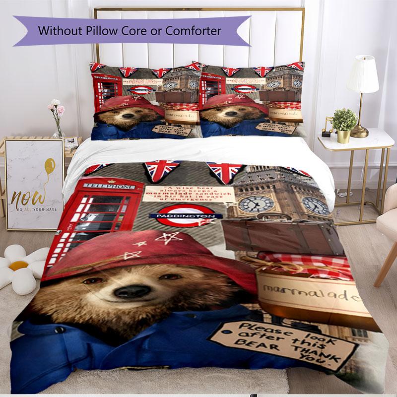 3pcs Duvet Cover Set (1*Duvet Cover + 2*Pillowcase, Without Core), Paddington Bear Print Soft All‑Season Bedding Set, Home Bedroom Decor Gift