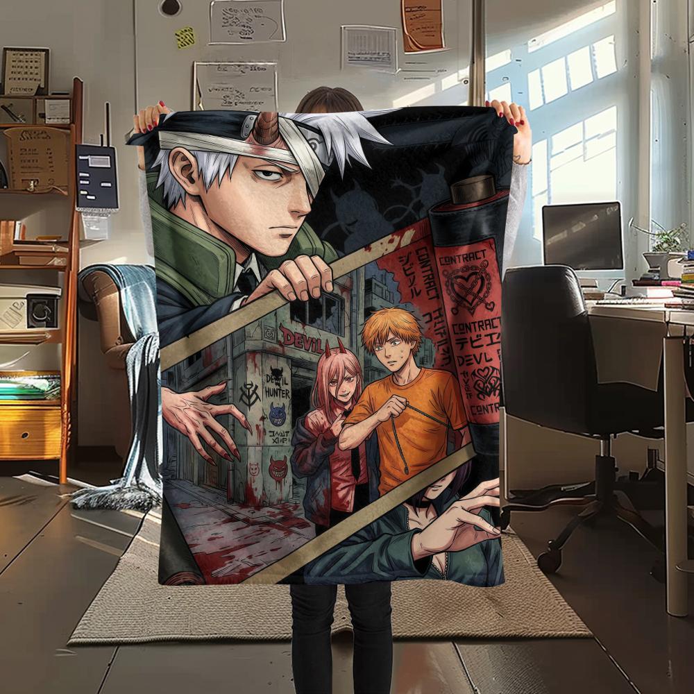 Chainsaw Man posterPrint Flannel Blanket, High quality Comfortable for All Seasons, Home Decor, Warmth and Comfort