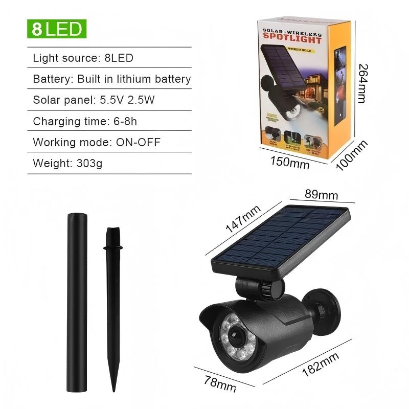 8 LED Solar Powered Motion Sensor Outdoor Spotlight Integrated LED Black Security Camera Solar Night Light for Garden Wall