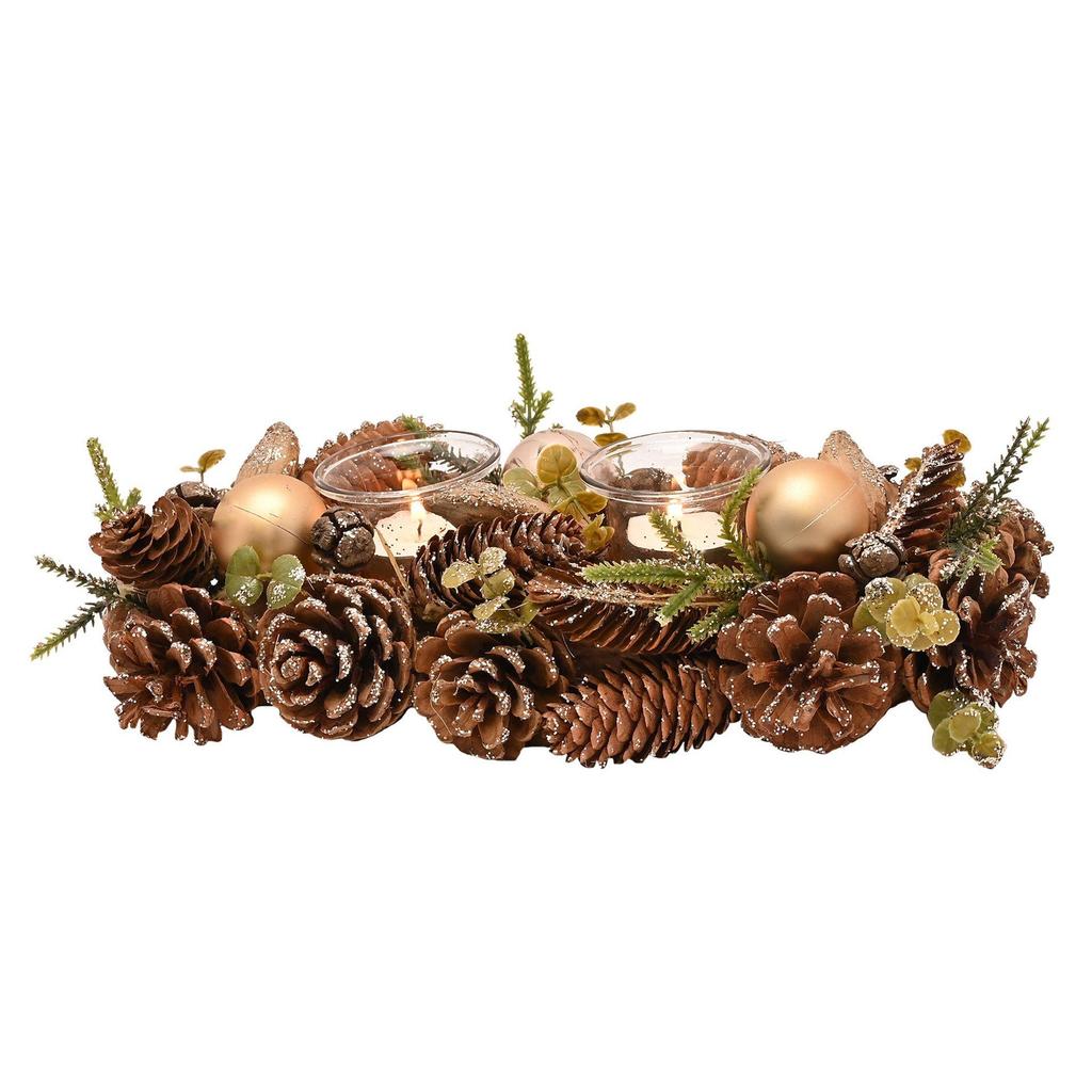 Gold Glitter Pinecone Candleholder with 2 Glasses