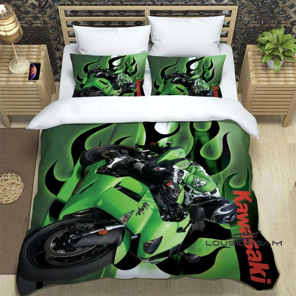 3D Retro Druck K-Kawasaki Motorrad Logo Bettwäscheset Elegantes Bettwäscheset Bettbezug Bettquiltbezug Luxus Geburtstagsgeschenk