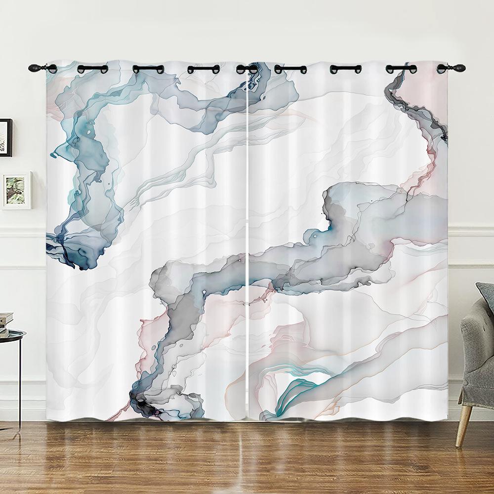 Curtain Marble Texture Nordic Curtain Digital Printing Blackout Curtain No Punching
