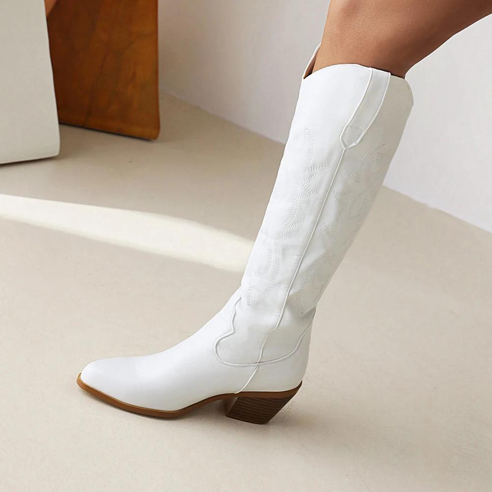 Fashion Women High Boots Nude Black Suede Embroidered Knee High Boots Women Sexy Pointed Toe Spike Kitten Heels Knight Boots Black White