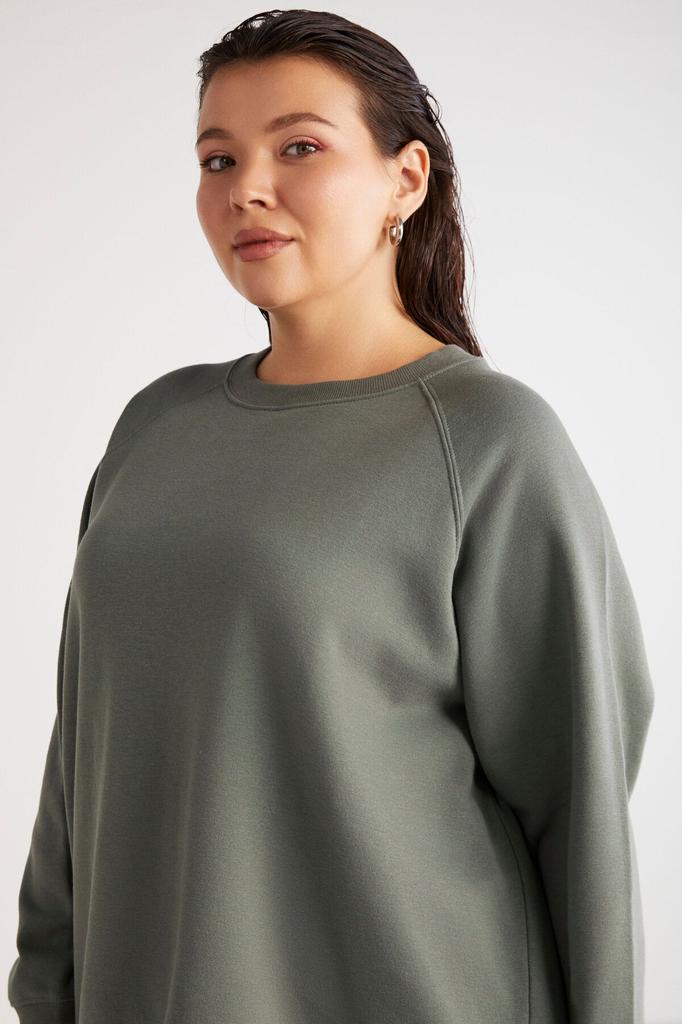 Women's Style Big Size Sweatshirt Barborabb Soft Comfort Fit Round Collar Green Plus Size Sweatshirt With Fleece Inside