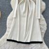 Autumn Winter Women Casual Square Collar Full Sleeve Knitted Sweater Pullover Dresses