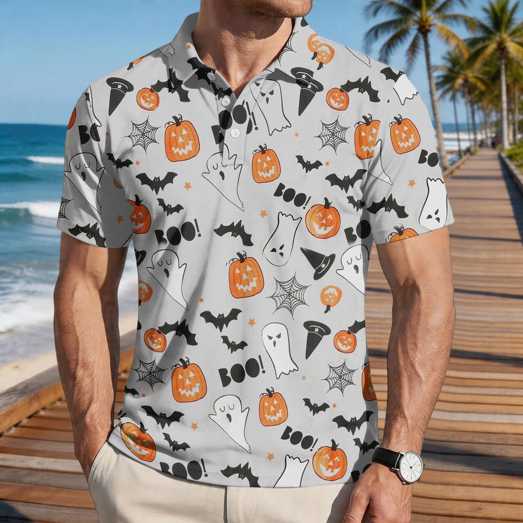 Men's Halloween Print Short Sleeve Casual Shirt