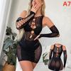 Womens Hot Sexy Fishnet Lingerie Mesh Mini Dress Crotchless Bodystockings Bodysuit Tights Sexy Dress Costume Outfits Lace Lingerie