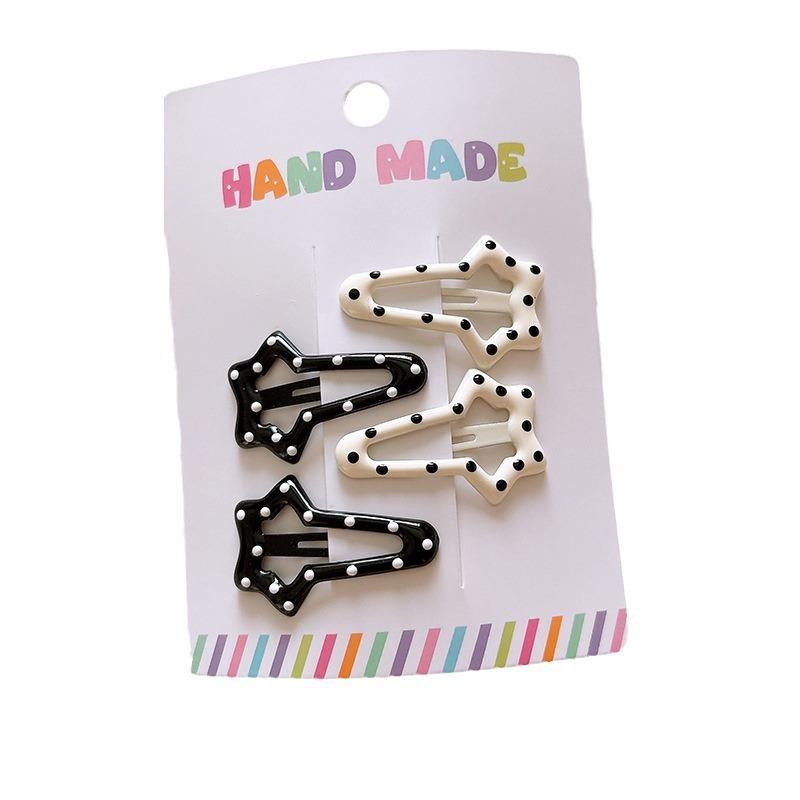 Minimalist Black White Polka Dot Geometric Hair Clip Retro Fabric Water Droplet BB Edge Bangs Clip Fashionable Accessory