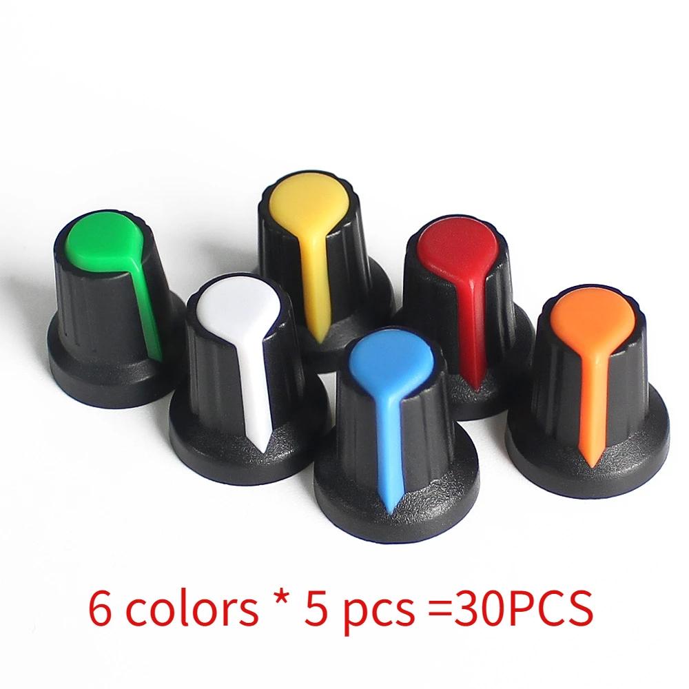 5-30PCS Potentiometer Knobs 15X17mm 6mm WH148 Potentiometer B10K Color Knob Cap Yellow Orange Blue White Red Green
