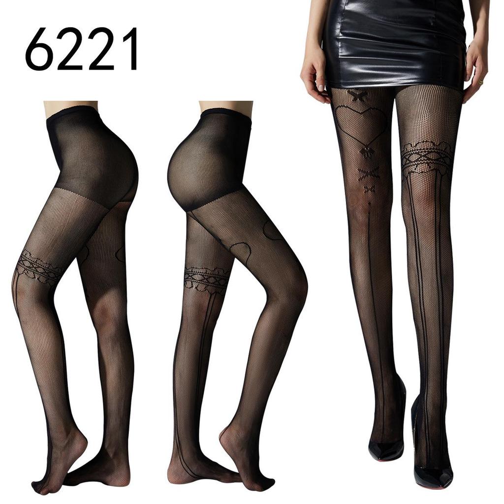 Hohle Strapsstrumpfhose mit Fischmuster - Nachtclub Schwarzseide