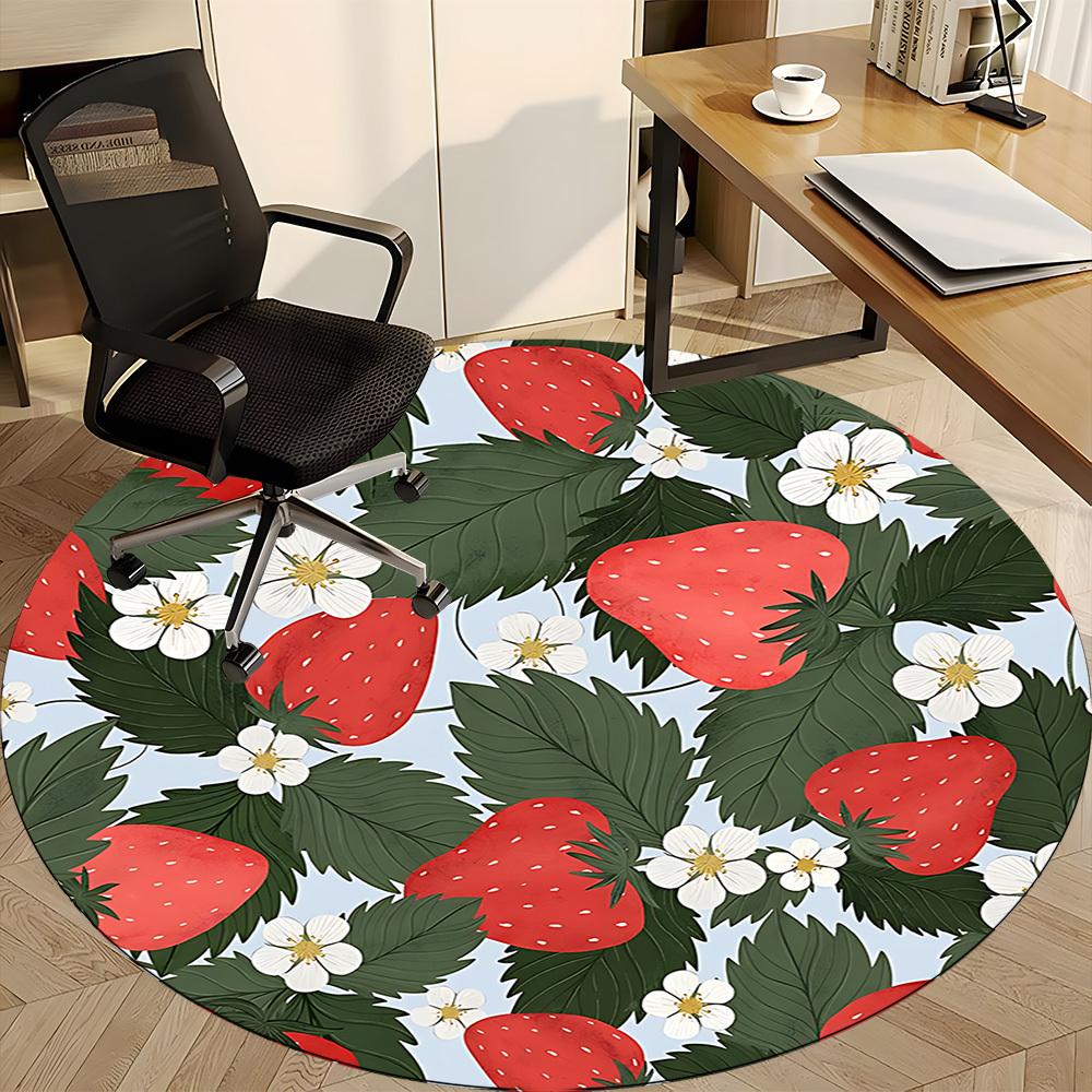 1pc Strawberry Pattern Office Round Rug, Non-slip, Soft and Durable Office Rug for Interior Decoration, Perfect for Office,Decoration yy260204073