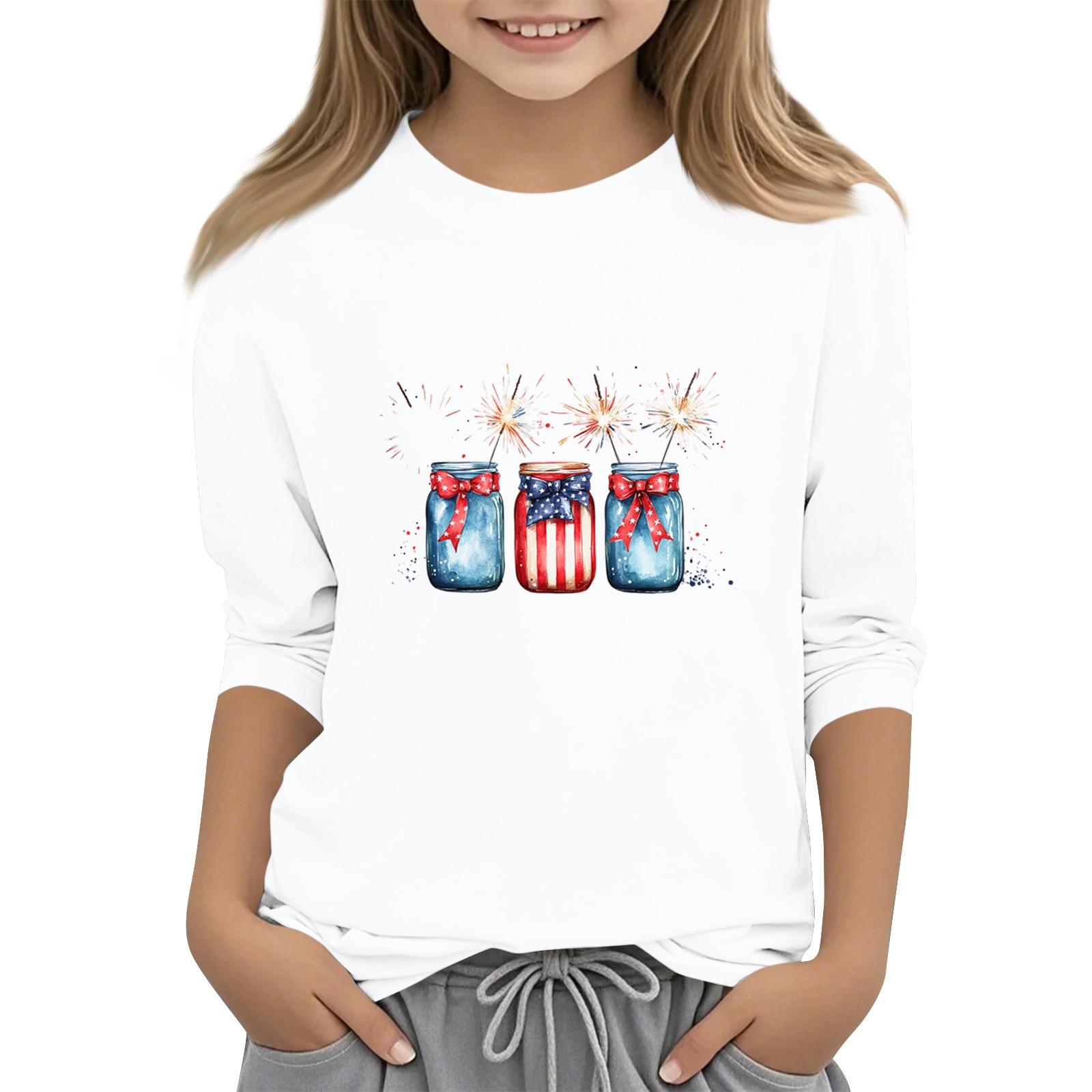 

Детская футболка с круглым вырезом и рукавом три четверти, повседневный топ ко Дню независимости 160 белый