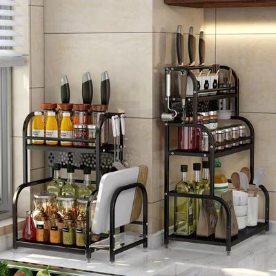 2Layers 3Layers Stainless Steel Kitchen Storage Rack Seasoning Chopsticks Shelf Organizer Knife Jar Household Accessories