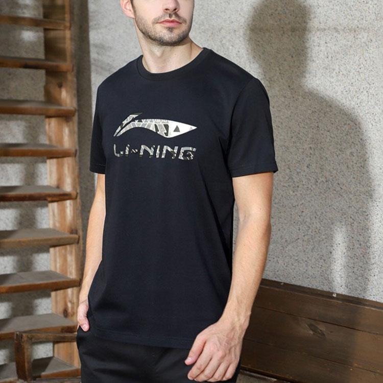 Li Ning Sports Lifestyle Series Large Logo Round Neck Short Sleeve T-Shirt Unisex Tops Black AHSS525-2