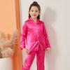 Boys and Girls Spring and Autumn Thin Section of Ice Silk Long-sleeved Casual Home Wear Children Imitation Silk Lapel Pajamas Suit