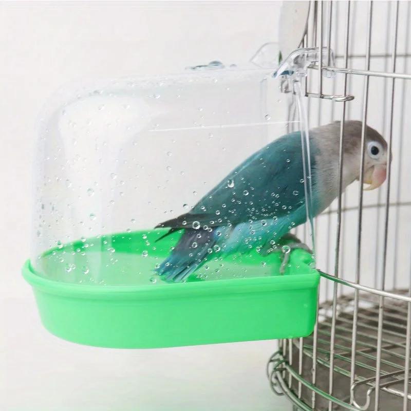 1 Stück Vogelbadewanne Kann draußen aufgehängt werden Um Spritzwasser zu verhindern Papageien-Badewanne Transparente Badebox für kleine Vögel.