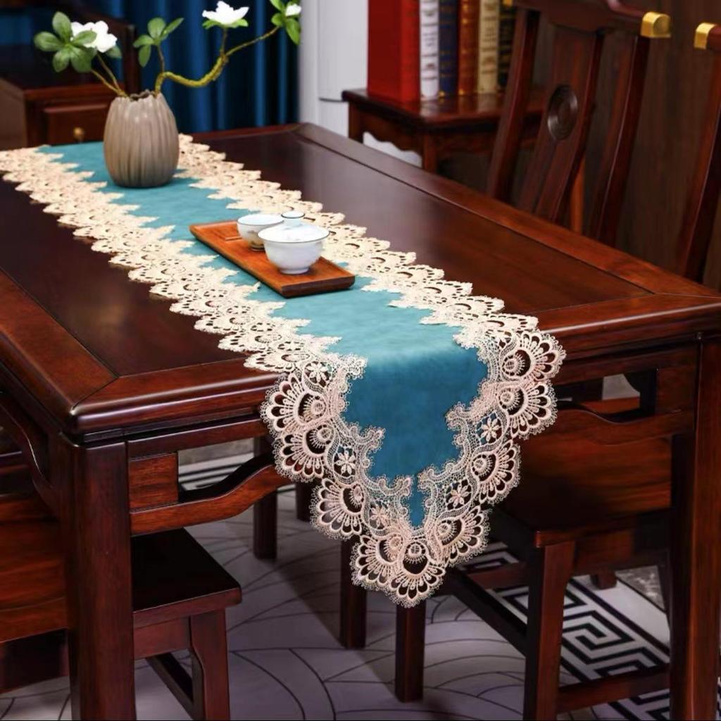 Waterproof & Oil-Proof PU Lace Table Runner - American Light Luxury Design for Dining Table or Shoe Cabinet