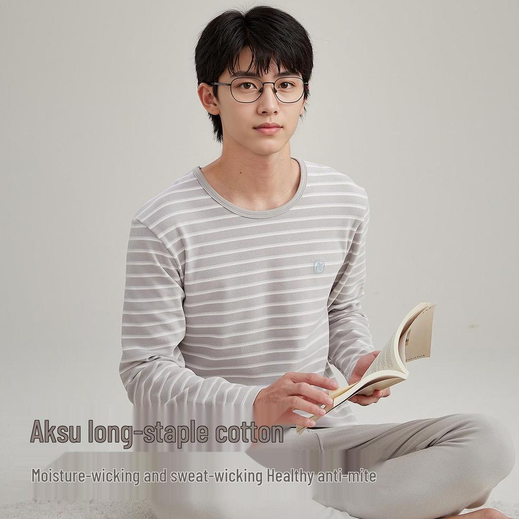 2025 New Teen Striped Warm Fleece-Lined Velvet & Lycra Cotton Underwear Set for Autumn/Winter