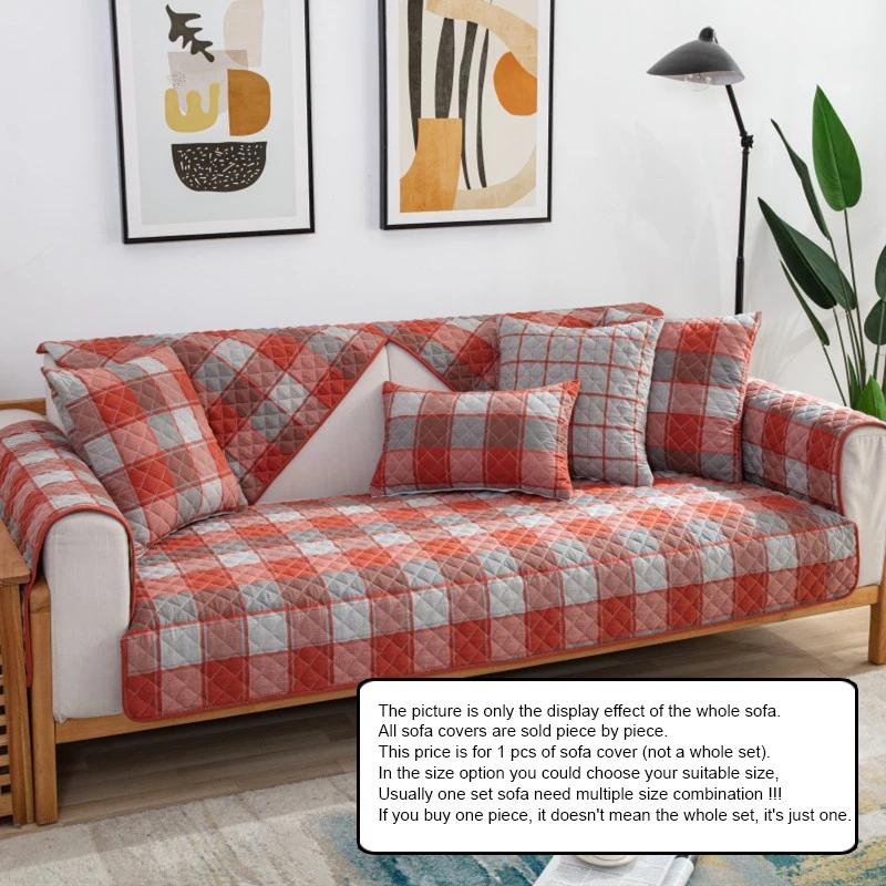 Husă Modernă de Bumbac pentru Sofă Japoneză Culoare Solidă Perna pentru Sofă Matlasată Combinație Grilă Huse Prosop pentru Sofă pentru Decor Living