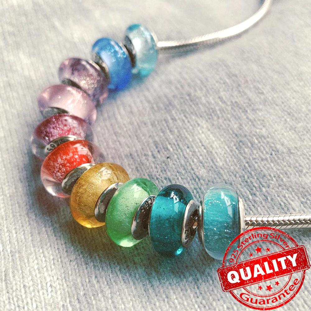 Brand New Authentic Original Copper Metal Murano Glass Charm Bead Component Colorful Rainbow Snowflakes Stars Charm Bead Component Designed For