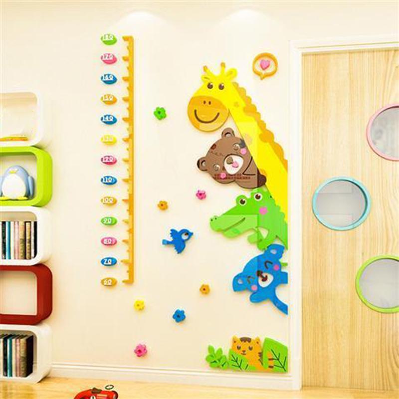 Adesivi per misurare l'altezza del bambino con motivo a cartoni animati stereo 3D, per la cameretta dei bambini, per la decorazione della parete dell'asilo, per la casa