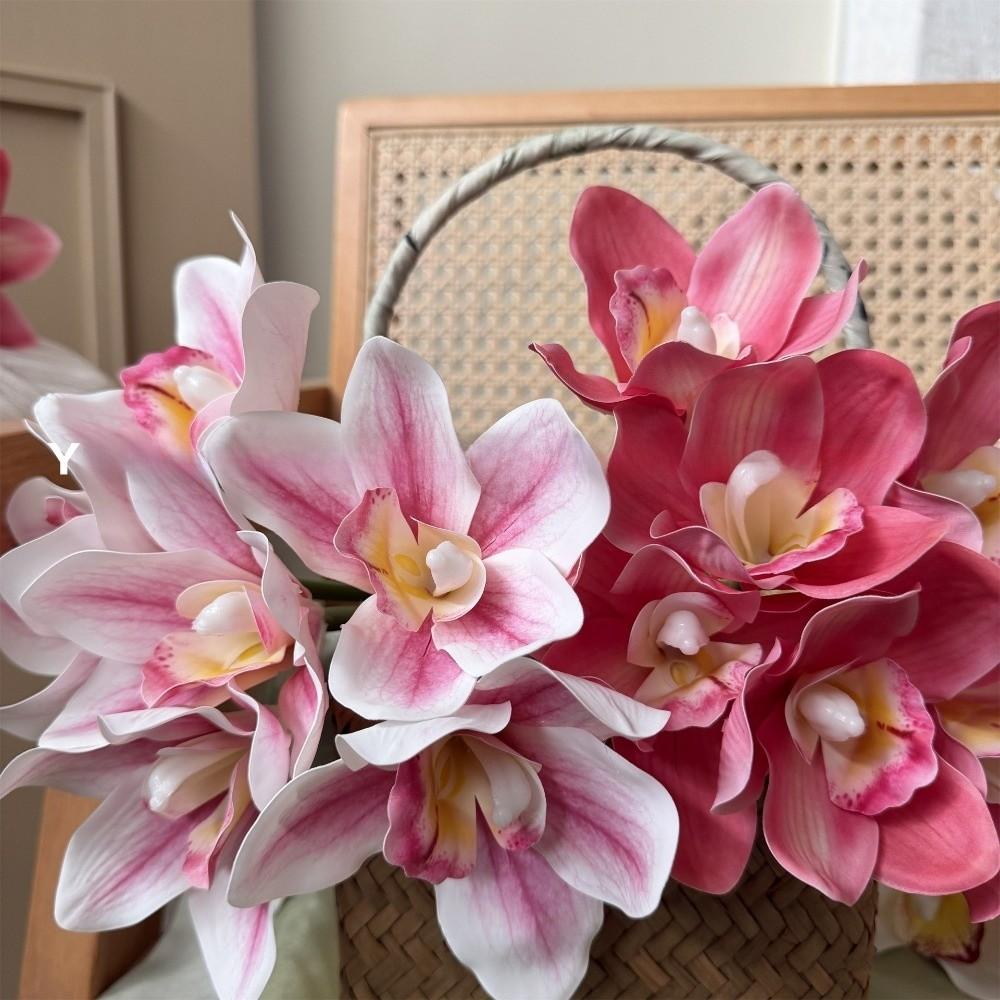 Echte Berührung Künstliche Cymbidienblüten Magnolie Lange Zweige Simulierter Orchideenstrauß Dekorative Seiden-Fälschungblume