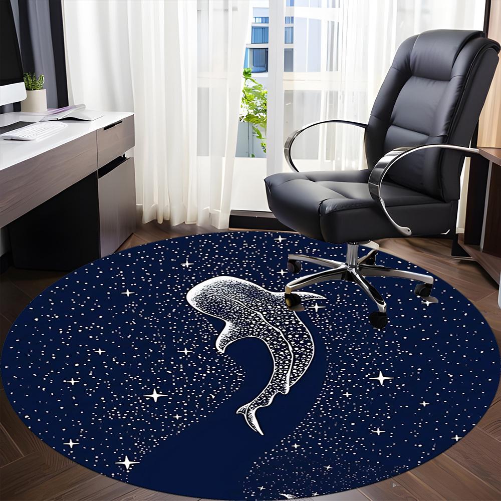 1pc Whale Shark, Starry Night Office Round Area Rug, Under Office Chairs Bedroom Living Room Home Decor, Room Deco