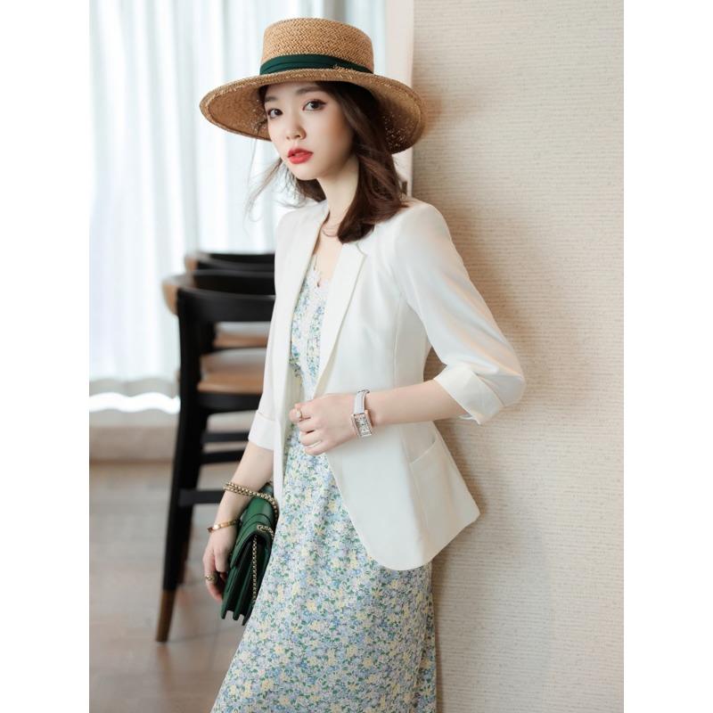 Women Korean Style Thin Cropped Blazer Casual Commute Outerwear For Petite