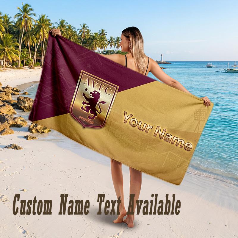 Aston Villa Design Beach Towel Custom Text Large Towel for Beach Vacation