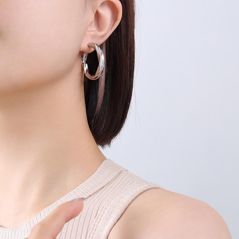Geometric Hollow Retro Twisted Hoop Earrings - Titanium Steel, Non-fading