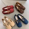 Leopard Print Women's Retro T-shaped Mary Jane 2026 Autumn Comfortable Non Slip Outdoor Casual Shoes Shallow Mouth Flat Shoes