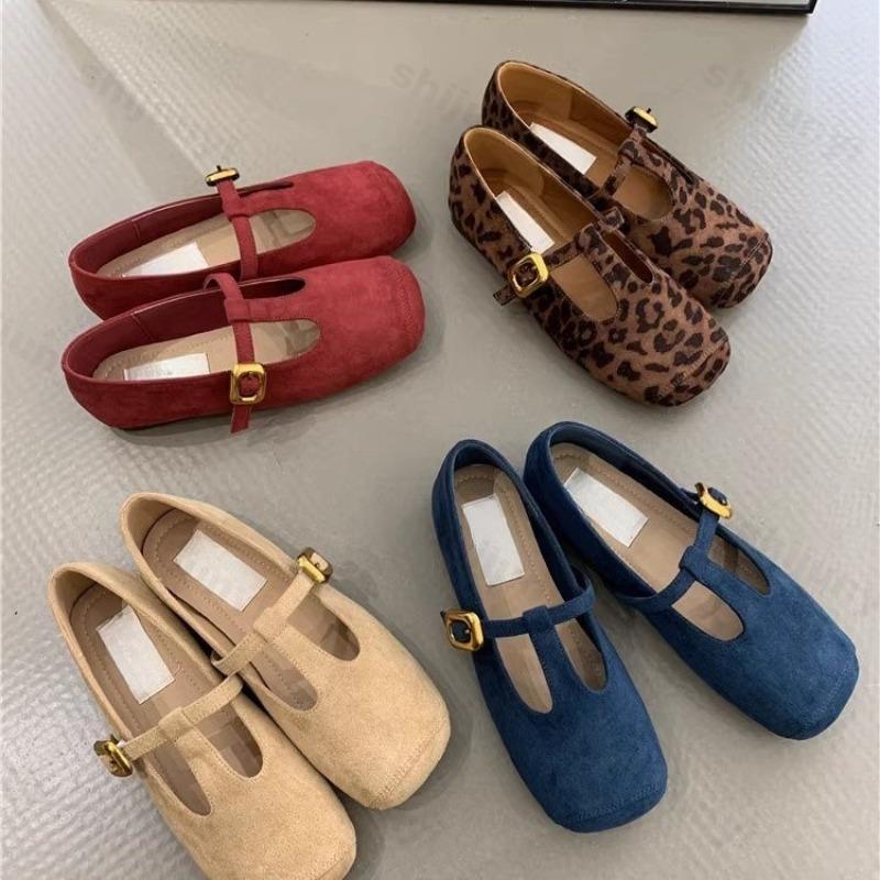 Leopard Print Women's Retro T-shaped Mary Jane 2026 Autumn Comfortable Non Slip Outdoor Casual Shoes Shallow Mouth Flat Shoes
