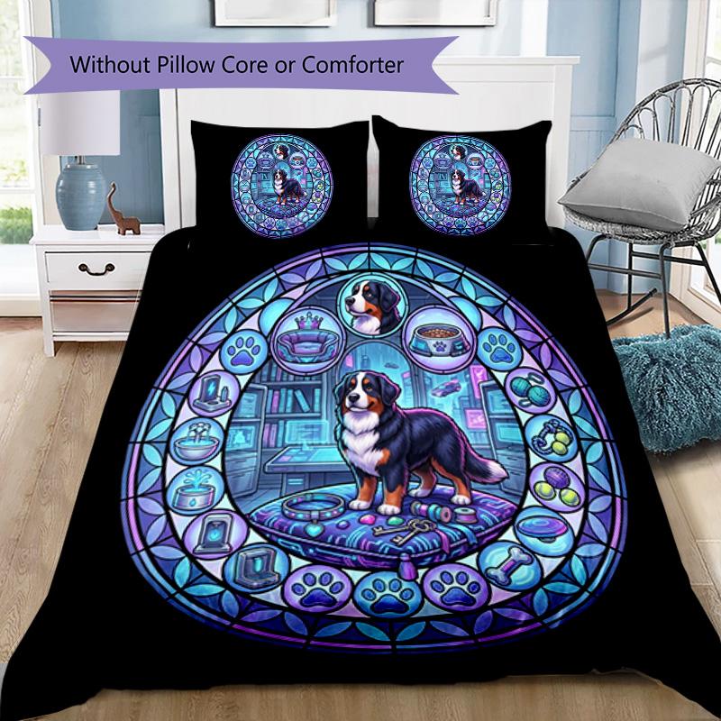 Cybernetic Canine Kingdom Pattern Bedding,Quilt Set Quilt Cover Pillowcase Home Birthday Gift (1 * duvet cover + 2 * pillowcase, without core)