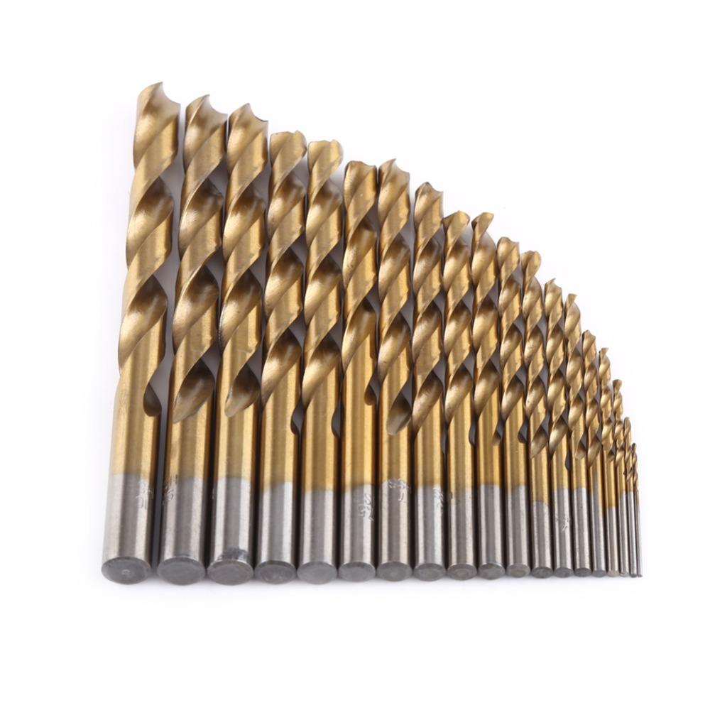 19pcs Roll-Forged High Speed Steel Drill Bits Titanium Coated Straight Shank Drill Bits For Wood
